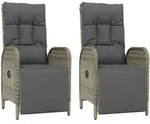 vidaXL Garten-Relaxsessel mit Kissen 2 Stk. Poly Rattan Grau