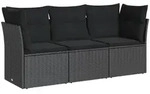 vidaXL 3-tlg. Garten-Sofagarnitur mit Kissen Schwarz Poly Rattan