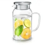 Arendo Glaskaraffe 1450 ml, Edelstahl-Deckel, hitze- und k&auml;ltebest&auml;ndig, BPA frei