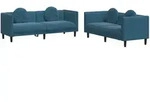 vidaXL 2-tlg. Sofagarnitur mit Kissen Blau Samt