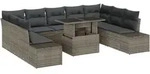 vidaXL 10-teiliges Garten-Sofa-Set mit Kissen in Grau aus Poly-Rattan