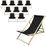 ECD Germany 10er Set Liegestuhl klappbar Schwarz Holz, verstellbar 3 Positionen bis