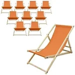 ECD Germany 10er Set Liegestuhl klappbar Orange Holz, verstellbar 3 Positionen...