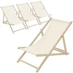 ECD Germany 4er Set Liegestuhl klappbar Beige Holz, verstellbar 3 Positionen bis 120