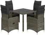 vidaXL 5-tlg. Garten-Bistro-Set mit Kissen Grau Poly Rattan