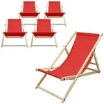 ECD Germany 5er Set Liegestuhl klappbar Rot, Holz, verstellbare R&uuml;ckenlehne mit 3
