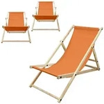 ECD Germany 3er Set Liegestuhl klappbar Orange Holz, verstellbar 3 Positionen...