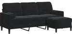 vidaXL 3-Sitzer-Sofa mit Hocker Schwarz 180 cm Samt