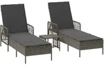 vidaXL Sonnenliege mit Kissen 3 pcs Grau und Dunkelgrau Poly-Rattan