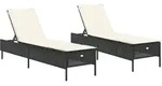 vidaXL Sonnenliegen mit Auflagen 2 Stk. Schwarz Poly Rattan