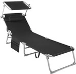 tectake Sonnenliege Chlo&eacute; 4-stufig, Kopfpolster und Tasche Schwarz