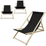 ECD Germany 3er Set Liegestuhl klappbar Schwarz Holz, verstellbar 3 Positionen...