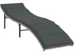 vidaXL Sonnenliege mit Kissen Hellgrau 55x199x50 cm Poly Rattan