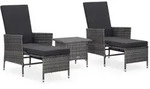 vidaXL 3-tlg. Garten-Lounge-Set mit Auflagen Poly Rattan Grau