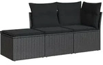 vidaXL 3-tlg. Garten-Sofagarnitur mit Kissen Schwarz Poly Rattan
