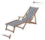 Erst-Holz Liegestuhl blau-wei&szlig; Sonnenliege Gartenliege Deckchair Buche dunkel