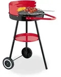 Relaxdays Holzkohlegrill mit Rollen, &Oslash; 42 cm, Picknickgrill Garten & Park, Griller,