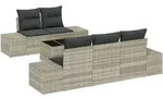 vidaXL 6-teiliges Garten-Sofa-Set mit Kissen Hellgrau Poly-Rattan