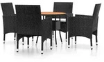 vidaXL 5-tlg. Garten-Essgruppe Poly Rattan Schwarz