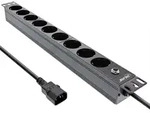 InLine&reg; 19" Steckdosenleiste, 9-fach Schutzkontakt, C14 Stecker, &Uuml;berlastschutz