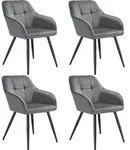 tectake Stuhl Marilyn, Samtoptik, gesteppt - 4er Set grau/schwarz