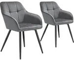 tectake Stuhl Marilyn, Samtoptik, gesteppt - 2er Set grau/schwarz