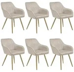 tectake Stuhl Marilyn, Samtoptik, gesteppt - 6er Set taupe/gold