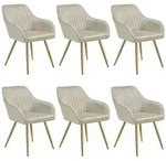 tectake Stuhl Marilyn, Samtoptik, gesteppt - 6er Set creme/gold