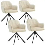 tectake Samt-Drehstuhl Lona mit dicker Polsterung - 4er Set creme/schwarz