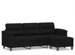 vidaXL 3-Sitzer-Sofa mit Hocker Schwarz 180 cm Mikrofasergewebe