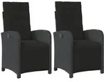 vidaXL Gartensessel mit Fu&szlig;teil 2 Stk. Verstellbar Schwarz Poly Rattan