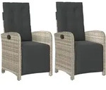 vidaXL Gartensessel mit Fu&szlig;teil 2Stk. Verstellbar Hellgrau Poly Rattan