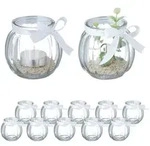 Relaxdays Windlicht, 12er Set, aus Glas, Teelichtgl&auml;ser mit Schleife, innen &