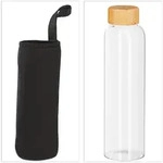 Relaxdays Trinkflasche mit Bambusdeckel, 6er Set, 500 ml, Wasserflasche mit...