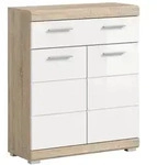 Ebuy24 Lambada Badschrank 2 T&uuml;ren, 1 Schublade Wei&szlig; hochglanz, Eiche Dekor.