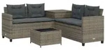 vidaXL Gartensofa in L-Form mit Tisch und Kissen Grau Poly Rattan
