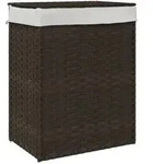 vidaXL W&auml;schekorb mit Deckel Dunkelbraun 46x33x60 cm Poly Rattan