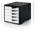 Schubladenbox aus Polystyrol in schwarz/wei&szlig;.