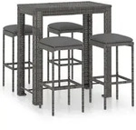 vidaXL 5-tlg. Gartenbar-Set mit Kissen Poly Rattan Grau
