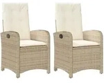 vidaXL Gartensessel mit Kissen 2 Stk. Verstellbar Beige Poly Rattan