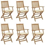 vidaXL Klappbare Gartenst&uuml;hle 6 Stk. mit Kissen Massivholz Akazie