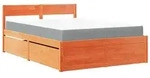 vidaXL Bett mit Schubladen und Matratze Wachsbraun 140x190 Massivholz