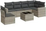 vidaXL 7-tlg. Garten-Sofagarnitur mit Kissen Hellgrau Poly Rattan