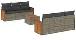 vidaXL 7-tlg. Garten-Sofagarnitur mit Kissen Grau Poly Rattan