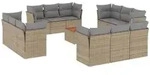 vidaXL 13-tlg. Garten-Sofagarnitur mit Kissen Beige Poly Rattan