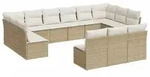 vidaXL 13-tlg. Garten-Sofagarnitur mit Kissen Beige Poly Rattan