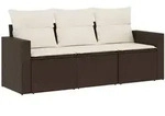 vidaXL 3-tlg. Garten-Sofagarnitur mit Kissen Braun Poly Rattan
