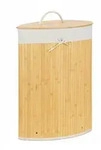 Relaxdays Eckw&auml;schekorb Bambus, faltbare W&auml;schebox 60 l, platzsparend, W&auml;schesack