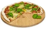 Relaxdays Pizzateller Bambus &Oslash;33cm, schnittfestes Schneidbrett aus Holz, 6-fach
