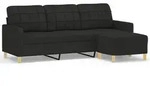 vidaXL 3-Sitzer-Sofa mit Hocker Schwarz 180 cm Stoff